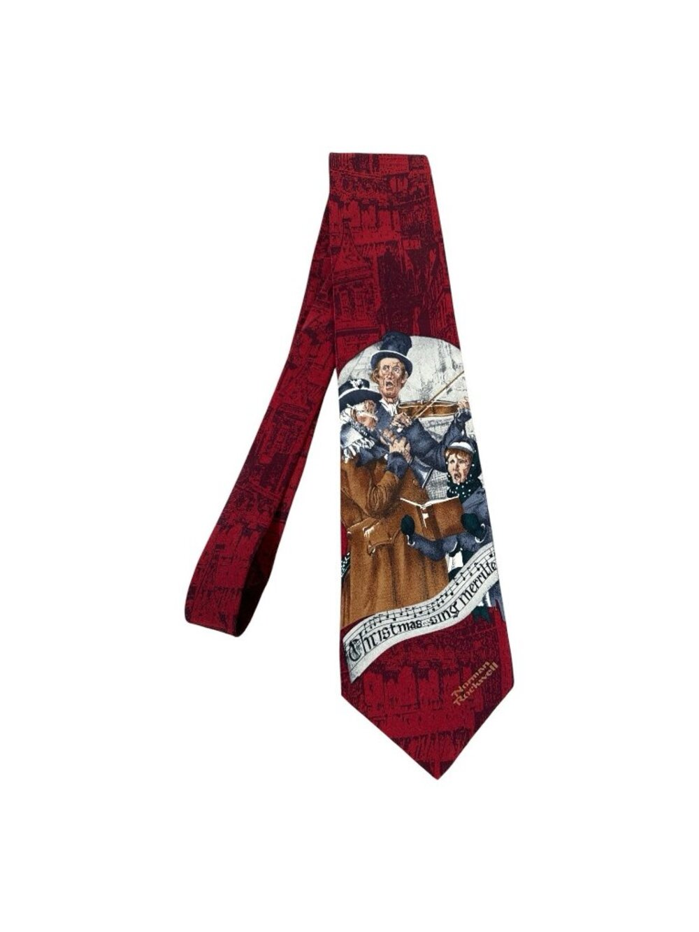 Vintage Norman Rockwell Christmas Carolers Tie Mens Silk Novelty 1994 Holiday